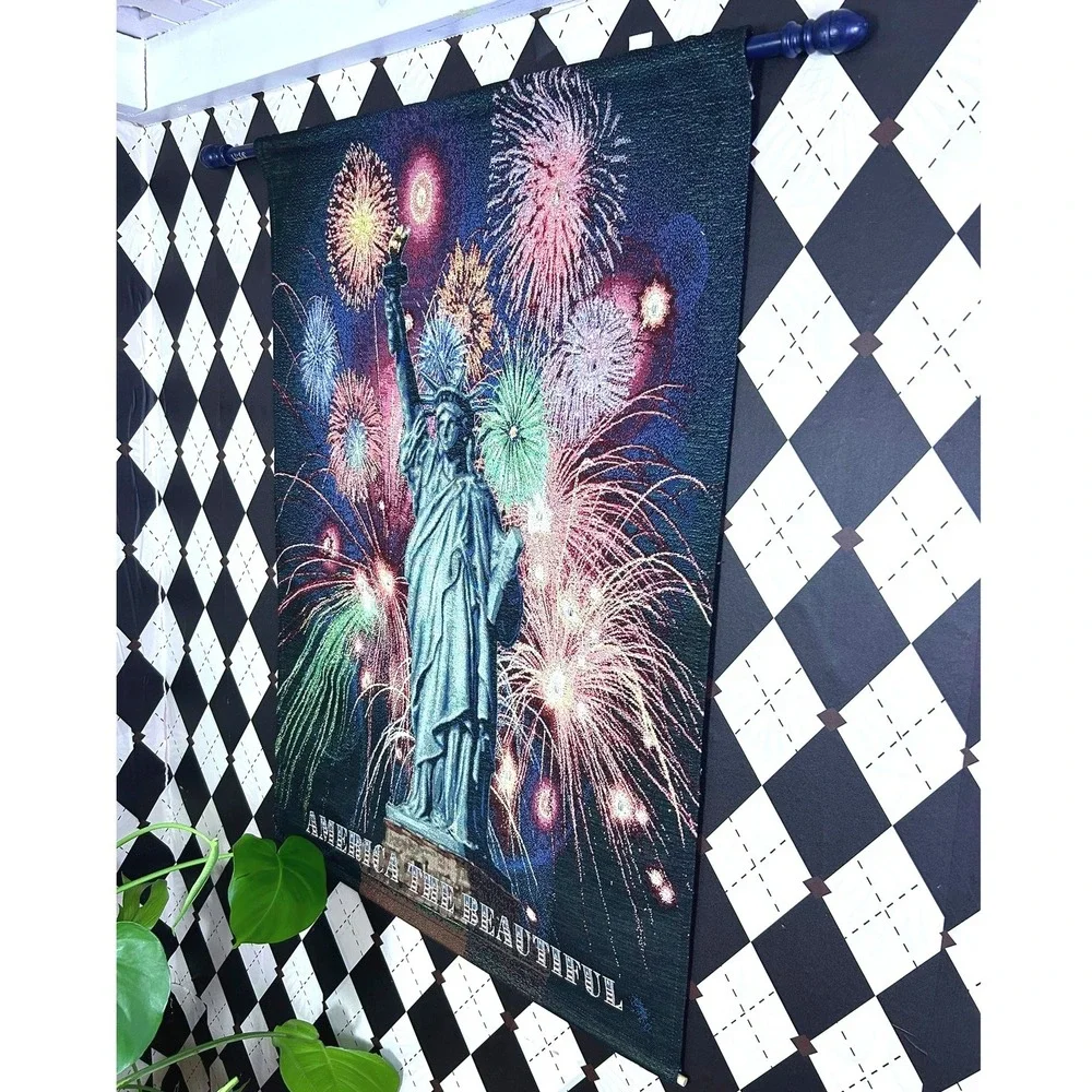 Oversized 3 Ft Statue of Liberty Woven Tapestry Wall Hanging Americana 36x25